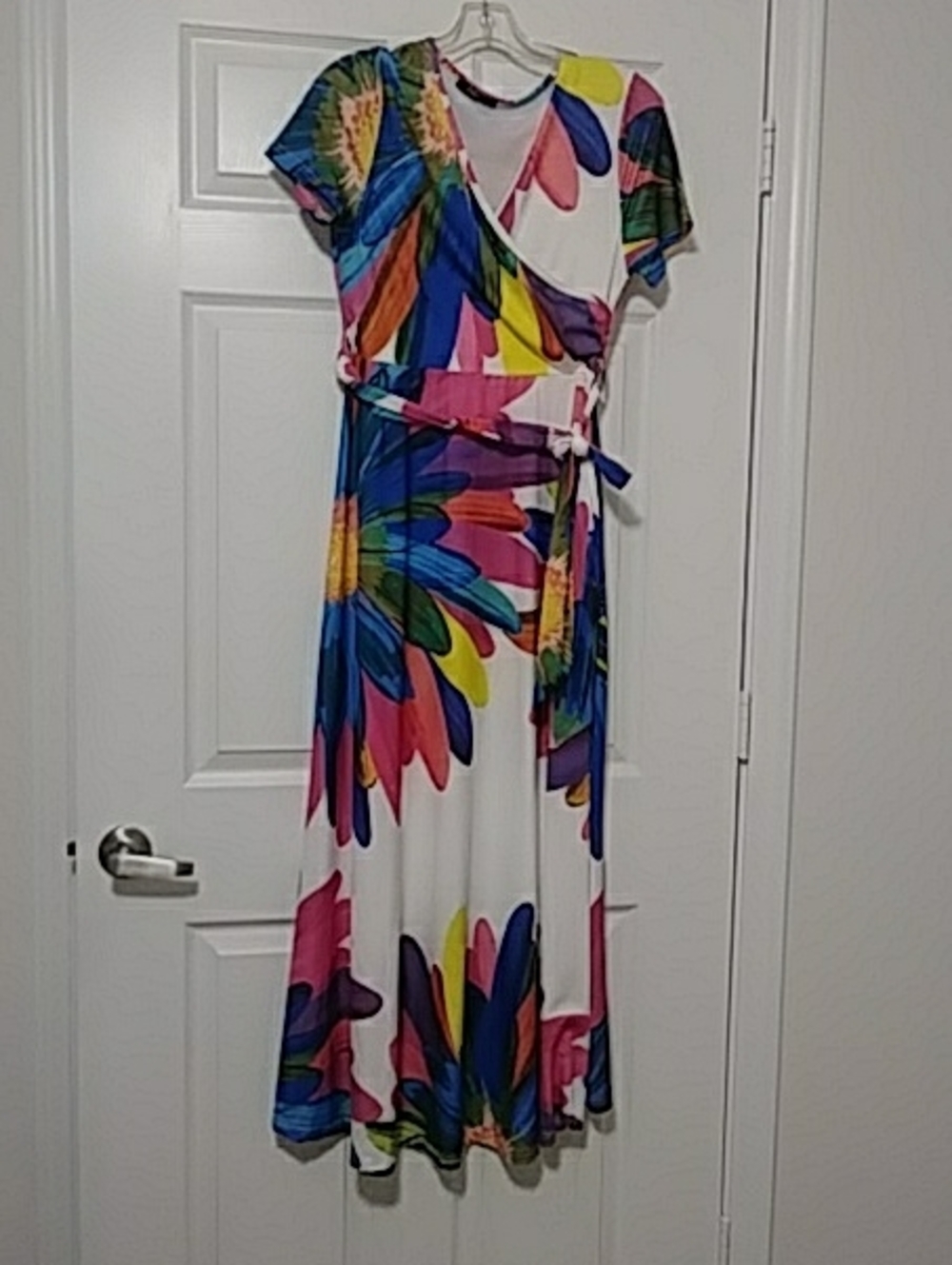 Lily by Firmiana Women's Short Sleeve  Maxi Dress with Tie Floral